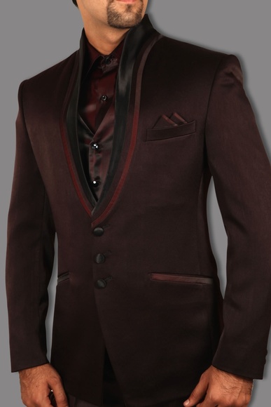 High Neck Wine Wedding Tuxedo BL3039