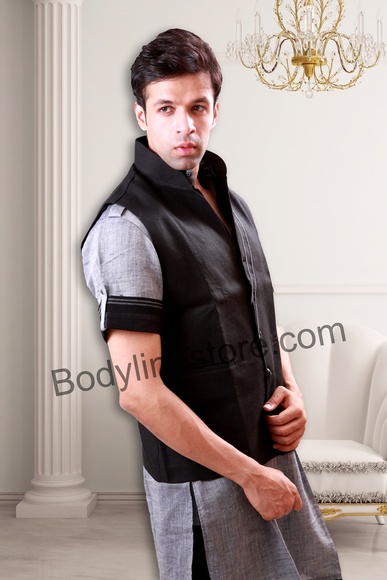 Grey Pathani Suit With Jacket BL4037