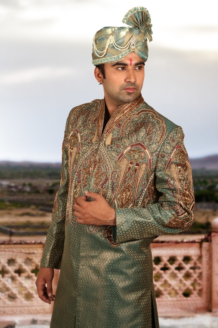 Fancy Emerald Green Sherwani BL2038
